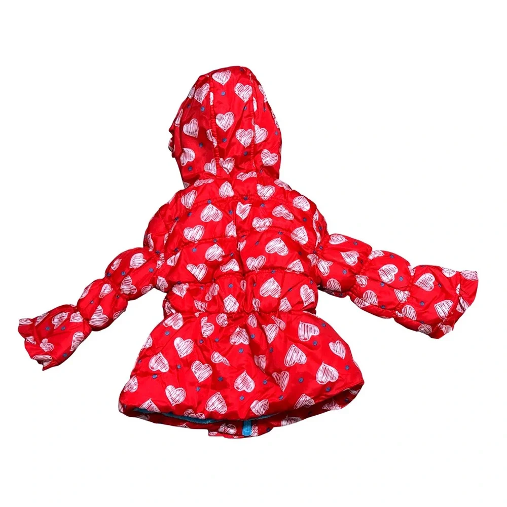 Pink Platinum Girls Red Heart Print Fleece Lined Puffer Jacket Hooded Coat 24M